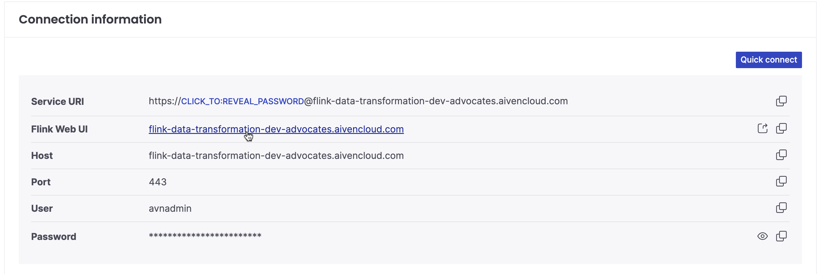 Access Flink UI from Aiven console